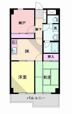 Floor plan. 2DK + S (storeroom), Price 9.8 million yen, Occupied area 50.76 sq m , Balcony area 6.9 sq m