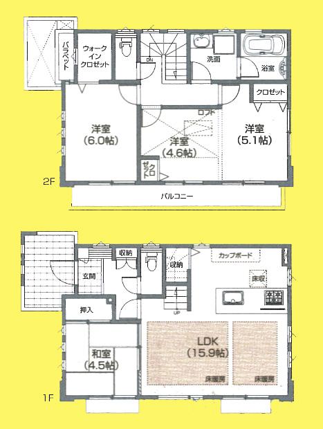 Floor plan. (6), Price 43,700,000 yen, 4LDK+S, Land area 110.5 sq m , Building area 88.38 sq m