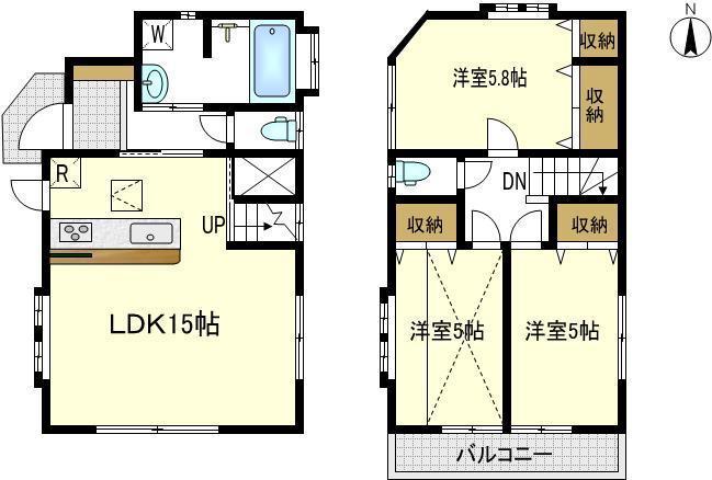 Floor plan. 32,800,000 yen, 3LDK, Land area 74.5 sq m , Building area 73.79 sq m LDK15 Pledge Face-to-face kitchen!  3LDK! 