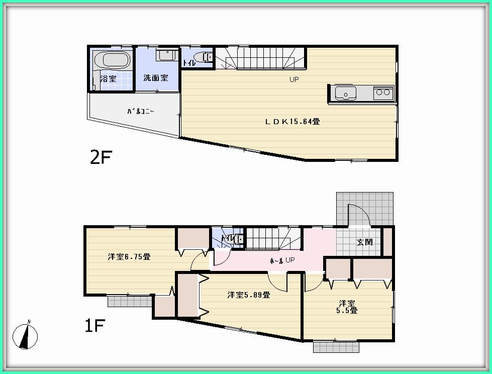 Floor plan. (Building 2), Price 35,800,000 yen, 3LDK, Land area 115.19 sq m , Building area 87.09 sq m