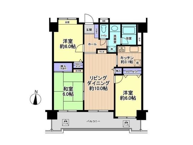 Floor plan. 3LDK, Price 18,800,000 yen, Occupied area 67.86 sq m , Balcony area 13.54 sq m Sunrise Mansion Tamagawa Floor