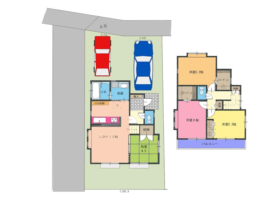 Floor plan. (A Building), Price 30,800,000 yen, 4LDK, Land area 107.25 sq m , Building area 85.52 sq m