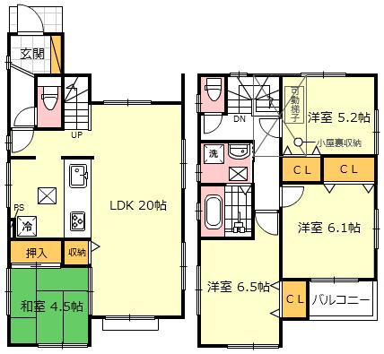 Floor plan. (1 Building), Price 34,800,000 yen, 4LDK, Land area 110.03 sq m , Building area 96.18 sq m