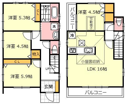 Floor plan. (6 Building), Price 33,800,000 yen, 3LDK, Land area 90.05 sq m , Building area 87.07 sq m