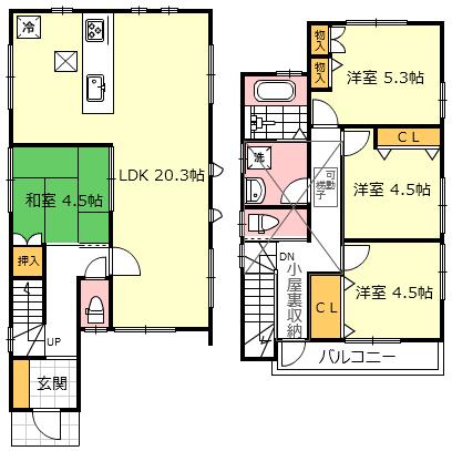 Floor plan. (13 Building), Price 34,800,000 yen, 4LDK, Land area 90.05 sq m , Building area 94.36 sq m