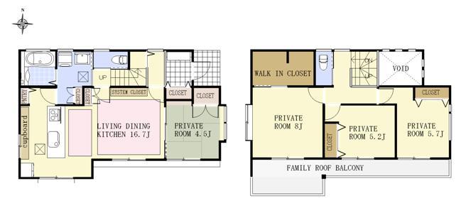 Floor plan. (Building 2), Price 41,800,000 yen, 4LDK, Land area 136.43 sq m , Building area 101.85 sq m