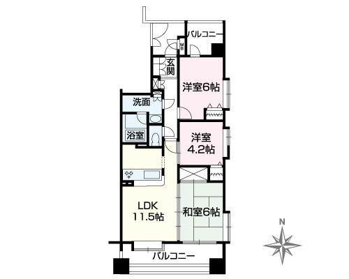 Floor plan. 3LDK, Price 19,800,000 yen, Occupied area 61.58 sq m , Balcony area 15.67 sq m