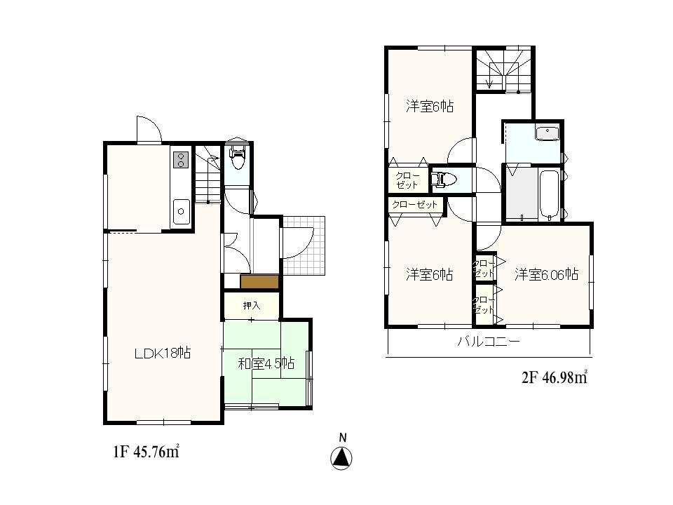 Floor plan. (Building 2), Price 37,800,000 yen, 4LDK, Land area 94.3 sq m , Building area 82.74 sq m
