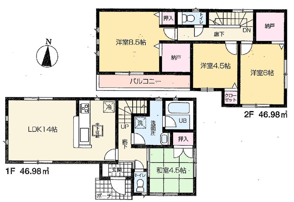 Floor plan. (1 Building), Price 37,800,000 yen, 4LDK+S, Land area 110.09 sq m , Building area 93.96 sq m