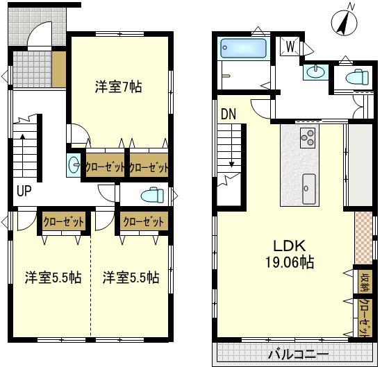 Floor plan. 39,800,000 yen, 3LDK, Land area 80.17 sq m , Building area 93.48 sq m site area: 80.17 sq m Total floor area: 93.48 sq m