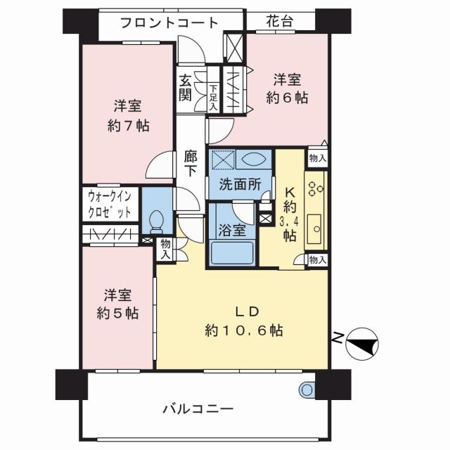 Floor plan. 3LDK, Price 32,900,000 yen, Occupied area 70.12 sq m , Balcony area 14.6 sq m