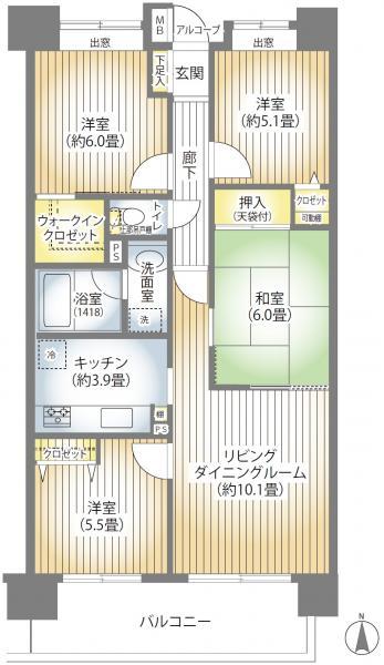 Floor plan. 4LDK, Price 27.5 million yen, Occupied area 79.39 sq m , Balcony area 11.6 sq m