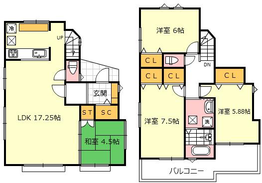 Floor plan. (1 Building), Price 42,800,000 yen, 4LDK, Land area 115.19 sq m , Building area 99.83 sq m