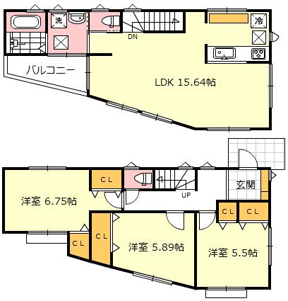 Floor plan. (Building 2), Price 37,800,000 yen, 3LDK, Land area 115.19 sq m , Building area 87.09 sq m