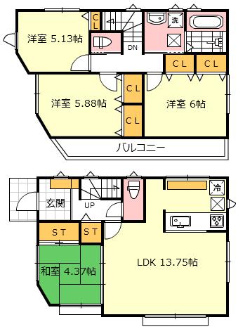 Floor plan. (3 Building), Price 39,800,000 yen, 4LDK, Land area 115.19 sq m , Building area 91.73 sq m