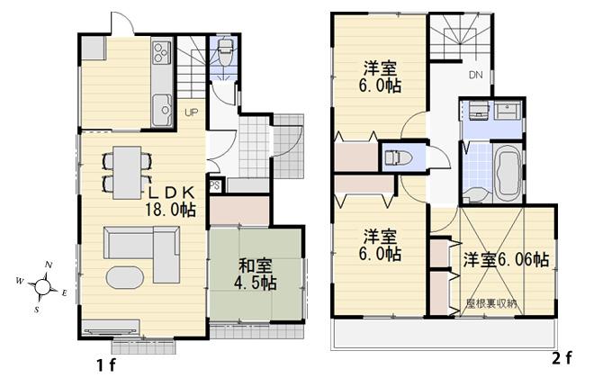 Floor plan. (Building 2), Price 37,800,000 yen, 3LDK+S, Land area 94.3 sq m , Building area 92.74 sq m