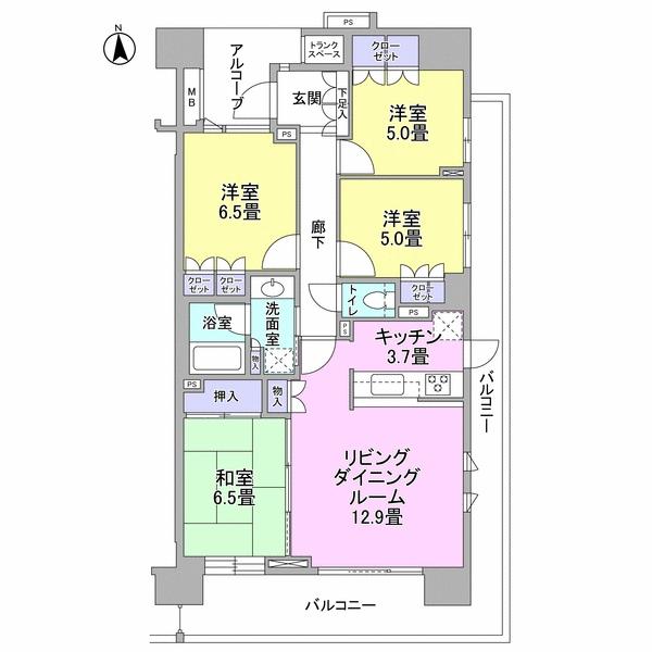 Floor plan. 4LDK, Price 34,800,000 yen, Occupied area 89.19 sq m , Balcony area 26.75 sq m footprint: 89.19 sq m  Balcony area: 26.75 sq m  Arukopu area: 5.08 sq m  Trunk space area: 0.8 sq m