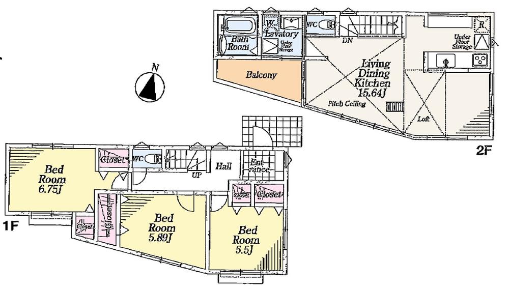 Floor plan. (Building 2), Price 35,800,000 yen, 3LDK, Land area 115.19 sq m , Building area 87.09 sq m