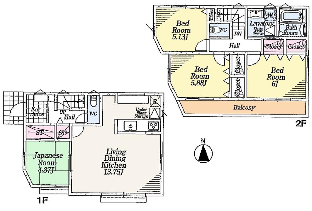 Floor plan. (3 Building), Price 36,800,000 yen, 4LDK, Land area 115.19 sq m , Building area 91.73 sq m