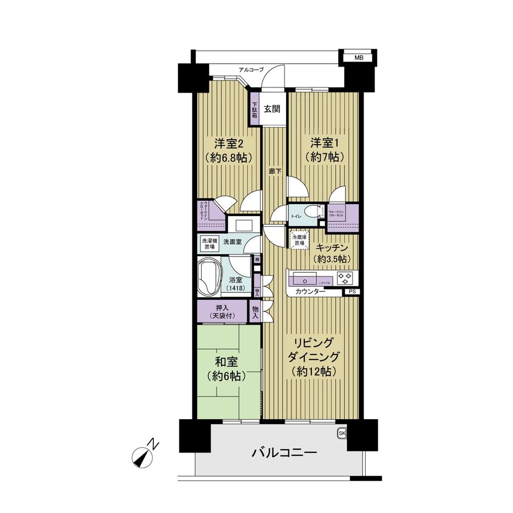 Floor plan. 3LDK, Price 29.5 million yen, Occupied area 75.95 sq m , Securing the balcony area 12.2 sq m All rooms 6 Pledge or more of breadth, Family type of large 3LDK.