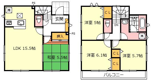 Floor plan. (1 Building), Price 36,800,000 yen, 4LDK, Land area 128.2 sq m , Building area 87.88 sq m