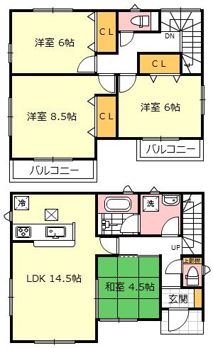 Floor plan. (4 Building), Price 33,800,000 yen, 4LDK, Land area 134.71 sq m , Building area 92.34 sq m
