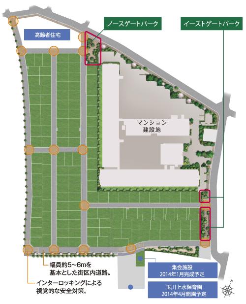 The entire compartment Figure. A quiet residential area a fully equipped compartment. North Gate Park, East Gate Park ※ 4 and, It has become a two parks were friendly settled also trimmed parenting living environment. (Site layout Rendering CG)