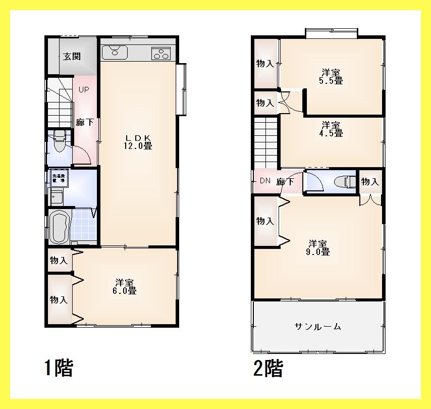 Floor plan. 14.8 million yen, 4LDK, Land area 65.95 sq m , Building area 78.66 sq m