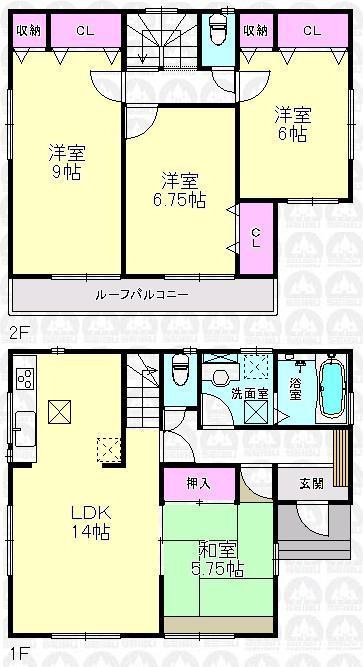 Floor plan. (6 Building), Price 24,800,000 yen, 4LDK, Land area 111.18 sq m , Building area 98.95 sq m
