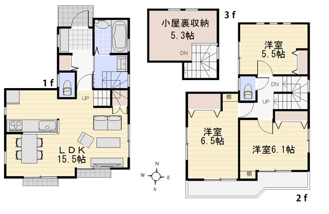 Floor plan. (1 Building), Price 34,800,000 yen, 3LDK, Land area 103.07 sq m , Building area 80.97 sq m