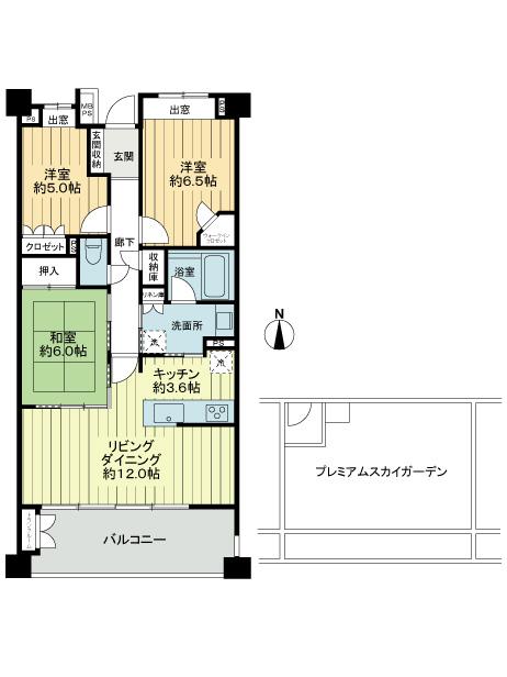 Floor plan. 3LDK, Price 32,500,000 yen, Occupied area 76.16 sq m , Balcony area 12.3 sq m floor plan