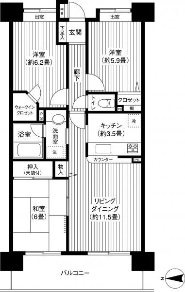 Floor plan. 3LDK, Price 21,800,000 yen, Occupied area 71.43 sq m , Balcony area 12 sq m