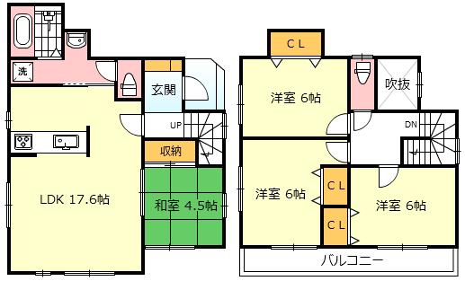 Floor plan. (3 Building), Price 38,800,000 yen, 4LDK, Land area 130.66 sq m , Building area 96.46 sq m