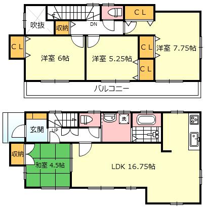 Floor plan. (4 Building), Price 36,800,000 yen, 4LDK, Land area 128.87 sq m , Building area 95.53 sq m
