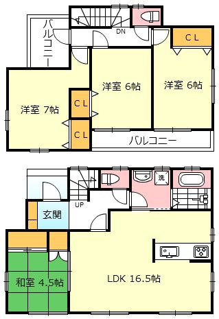 Floor plan. (6 Building), Price 41,800,000 yen, 4LDK, Land area 130.09 sq m , Building area 97.7 sq m