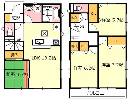 Floor plan. (3 Building), Price 34,800,000 yen, 4LDK, Land area 116.09 sq m , Building area 85.86 sq m