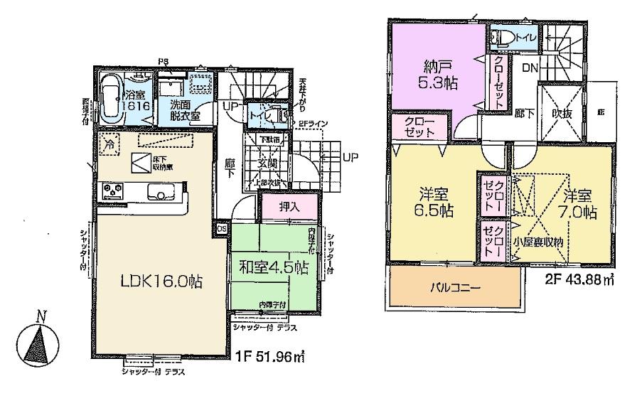 Floor plan. (Building 2), Price 41,800,000 yen, 3LDK+S, Land area 130.05 sq m , Building area 95.84 sq m