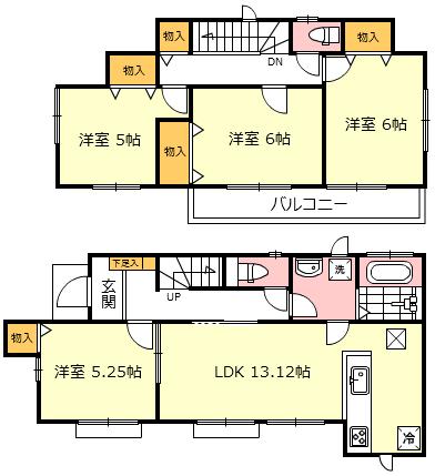 Floor plan. 29,800,000 yen, 4LDK, Land area 107.09 sq m , Building area 89.84 sq m Zenshitsuminami facing Floor