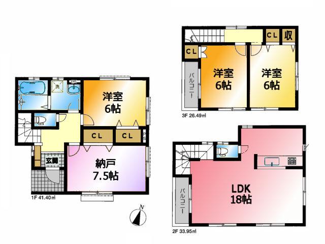 Floor plan. 28.8 million yen, 3LDK + S (storeroom), Land area 80.33 sq m , Building area 101.84 sq m
