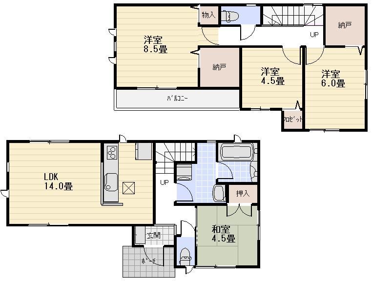 Floor plan. (1 Building), Price 36,800,000 yen, 4LDK+2S, Land area 110.09 sq m , Building area 90.96 sq m