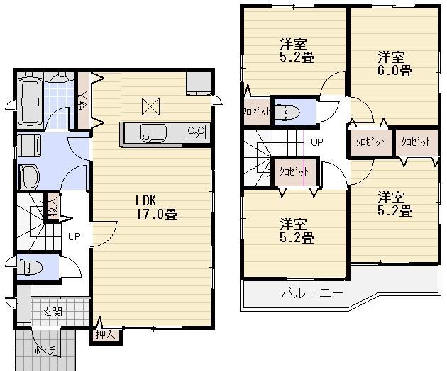 Floor plan. (Building 2), Price 32,800,000 yen, 4LDK, Land area 116.09 sq m , Building area 92.34 sq m