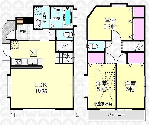 Floor plan. Price 32,800,000 yen, 3LDK, Land area 74.5 sq m , Building area 73.79 sq m
