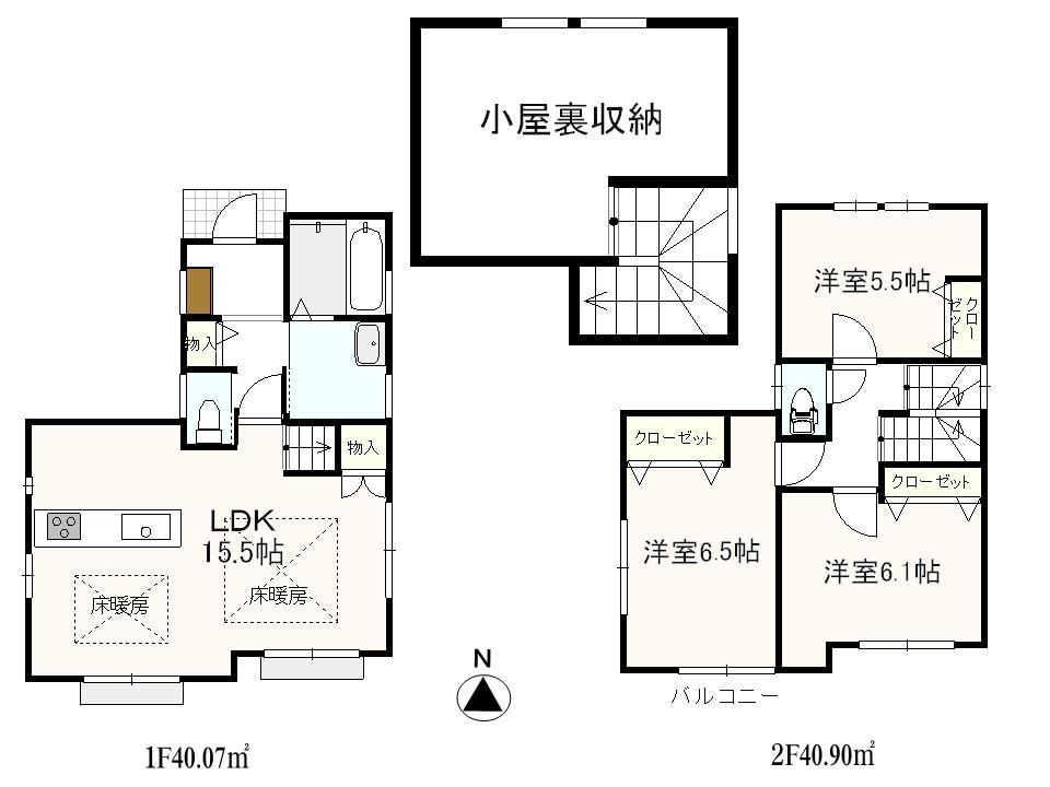 Floor plan. (1 Building), Price 34,800,000 yen, 3LDK, Land area 103.07 sq m , Building area 80.97 sq m