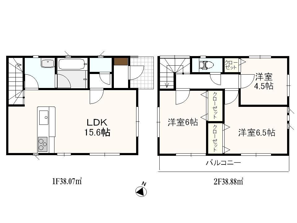 Floor plan. 28.8 million yen, 3LDK, Land area 100.51 sq m , Building area 76.95 sq m