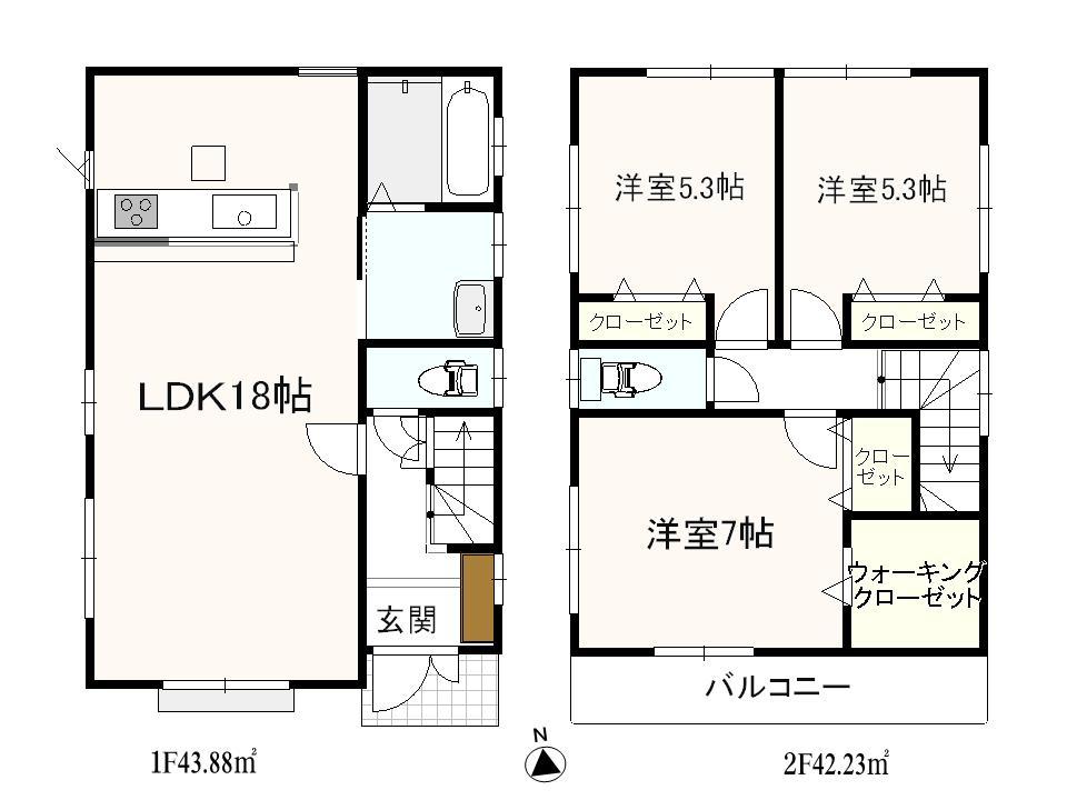 Floor plan. (Building 2), Price 38,800,000 yen, 3LDK, Land area 110.33 sq m , Building area 86.11 sq m