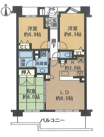 Floor plan. 3LDK, Price 29,800,000 yen, Occupied area 68.02 sq m , Balcony area 12.11 sq m