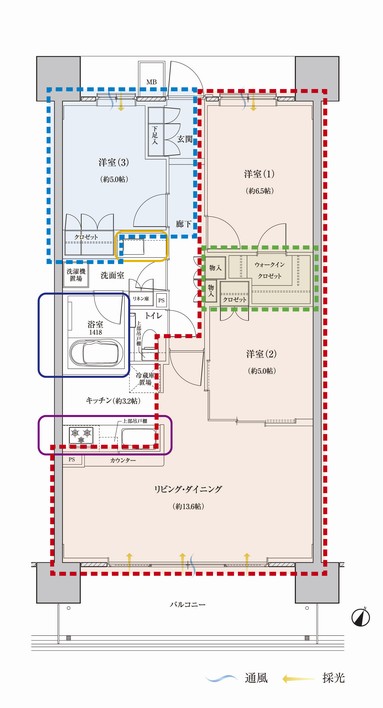 Unit select / Divided house to some of the zone, Proposed a variety of unit. In combination, You can complete the own way plan ※ S73A type ・ G73A type unit conceptual diagram / Occupied area / 73.60 sq m  Balcony area / 12.80 sq m basic plan / 3LDK + WIC