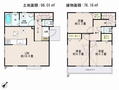Floor plan. 29,800,000 yen, 3LDK, Land area 96.01 sq m , Building area 76.18 sq m floor plan