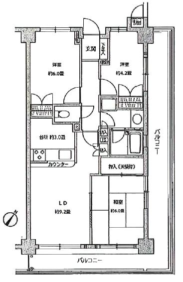 Floor plan. 3LDK, Price 24,800,000 yen, Occupied area 63.14 sq m , Balcony area 23.4 sq m