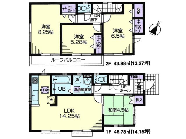 Floor plan. (6 Building), Price 42,800,000 yen, 4LDK, Land area 100.08 sq m , Building area 90.66 sq m